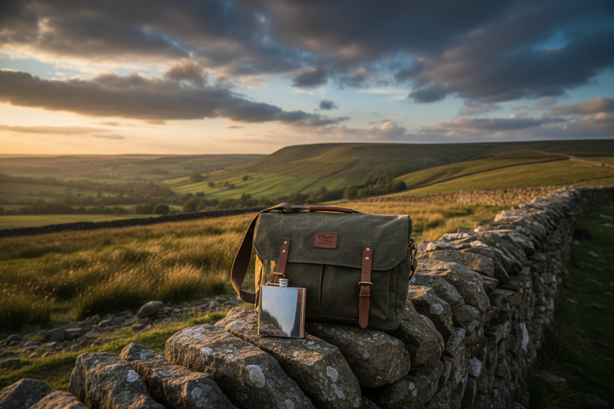 The Lunara Man with a Troop London heritage canvas messenger bag in the Yorkshire Dales