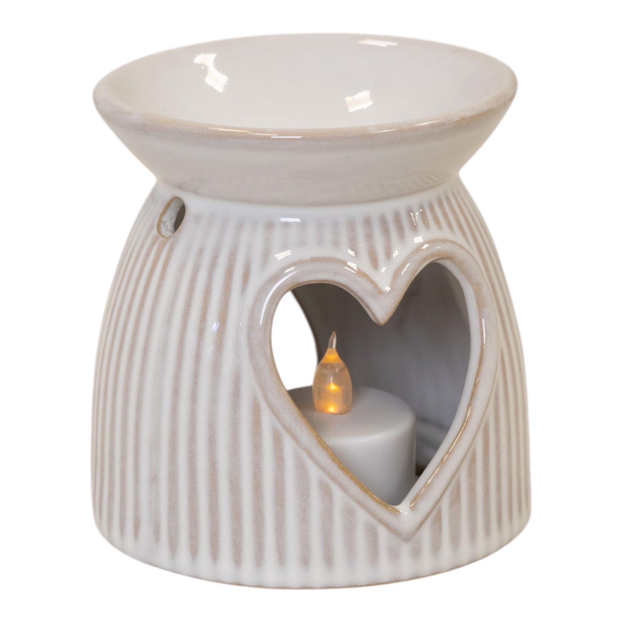 Natural Ceramic Oil Burner With Cut Out Heart Detail