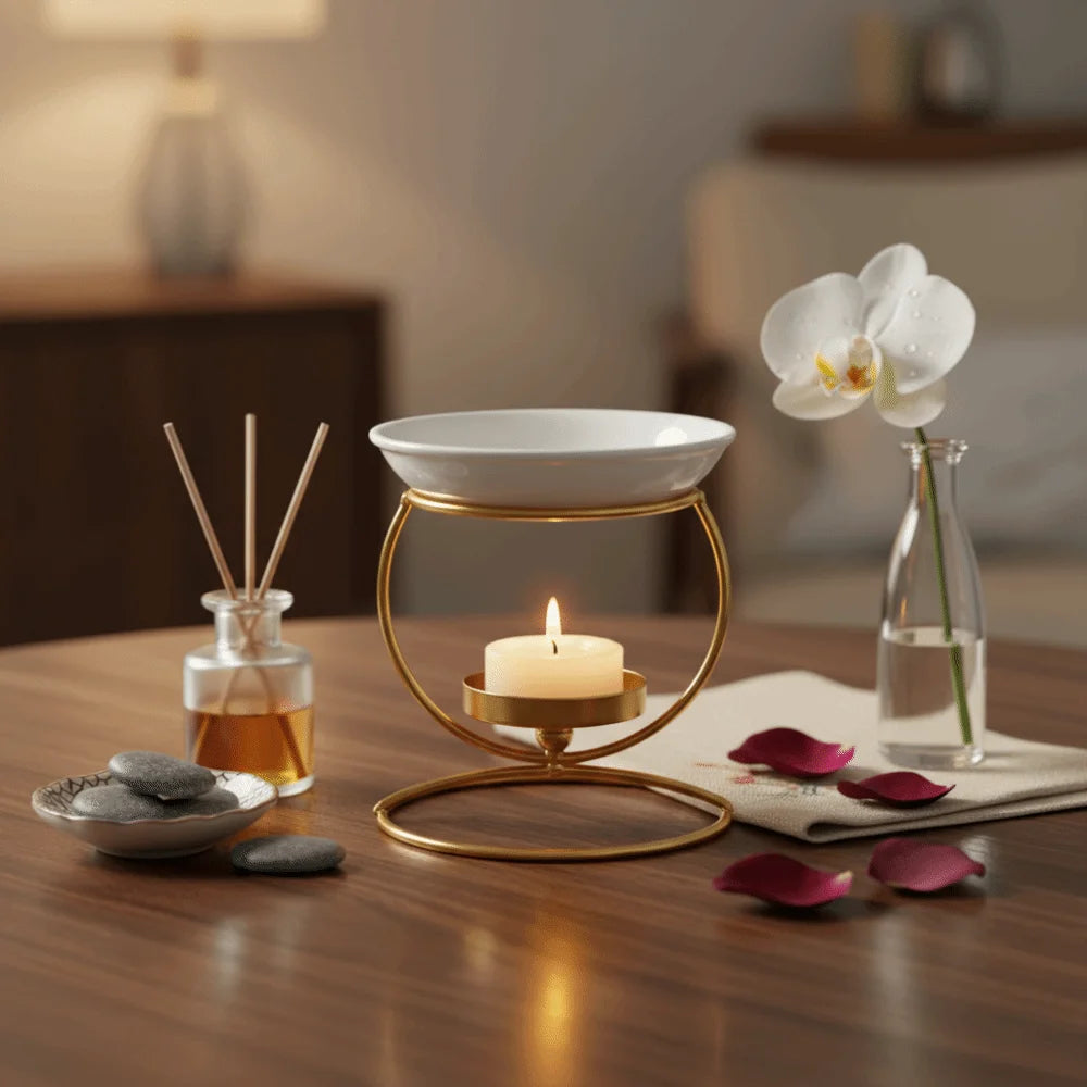 Lunara Iron Aroma Oil Burner — Minimalist Wellness Diffuser