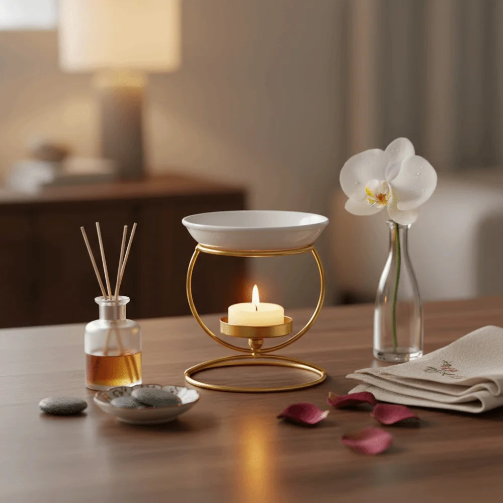 Lunara Iron Aroma Oil Burner — Minimalist Wellness Diffuser