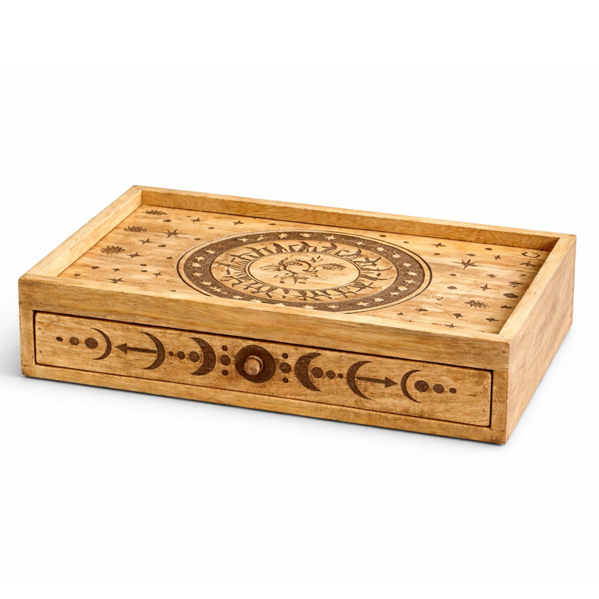 Sun Moon Carved Tarot Box with Drawer