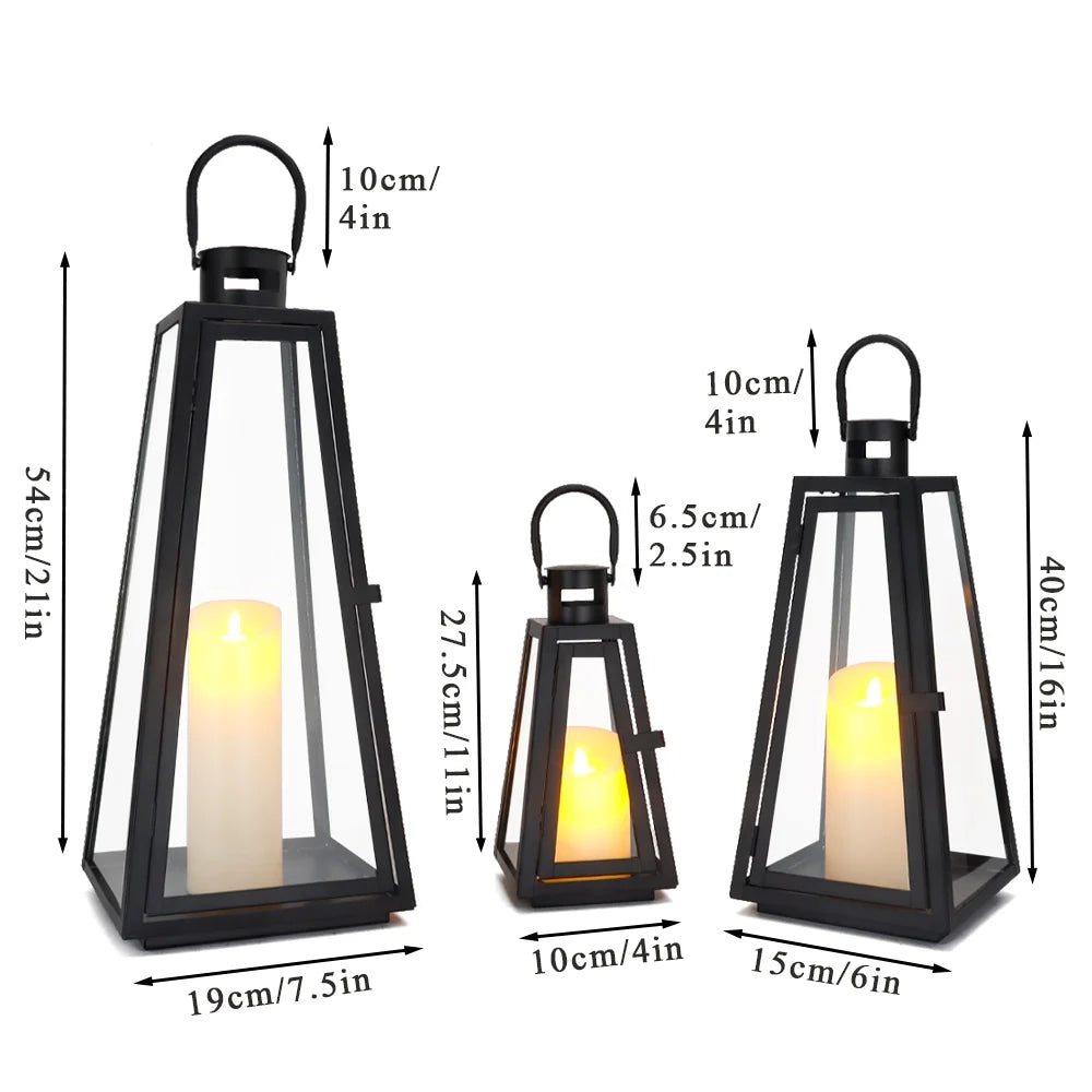 11/16/21''H Metal Outdoor Candle Holder Hanging Lantern with Tempered Glass