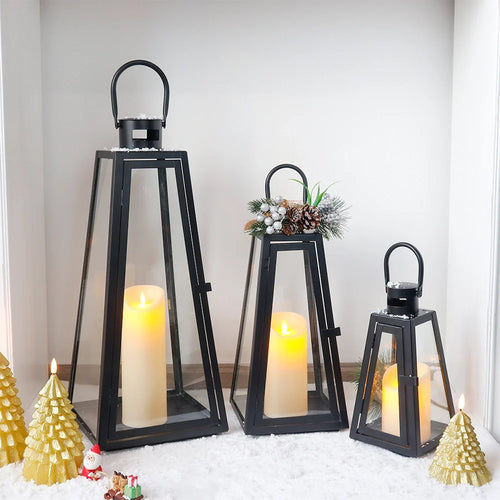 11/16/21''H Metal Outdoor Candle Holder Hanging Lantern with Tempered Glass