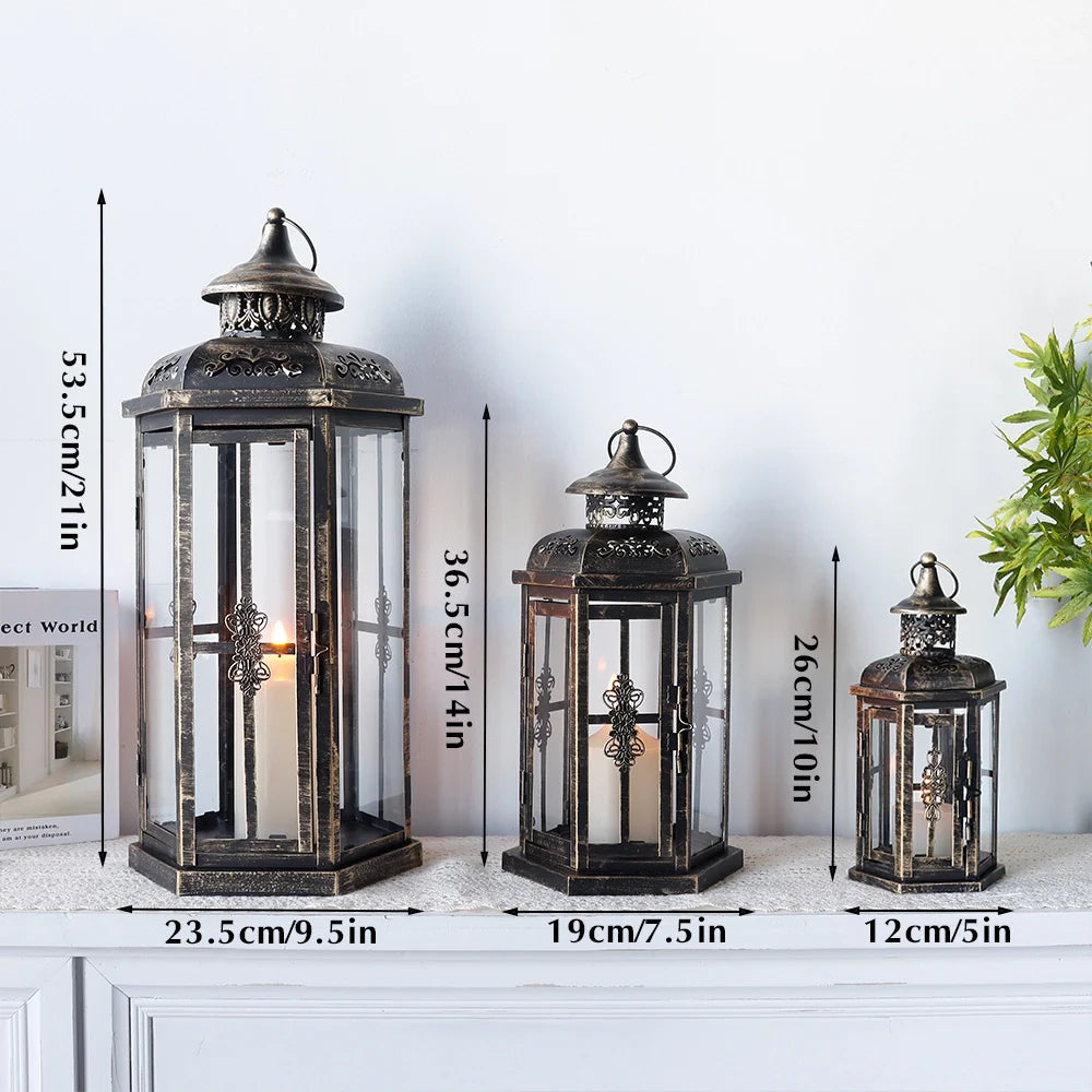 Set of 3-20.5''&14"&10"H Candle Lanterns(Black with Gold Brush)