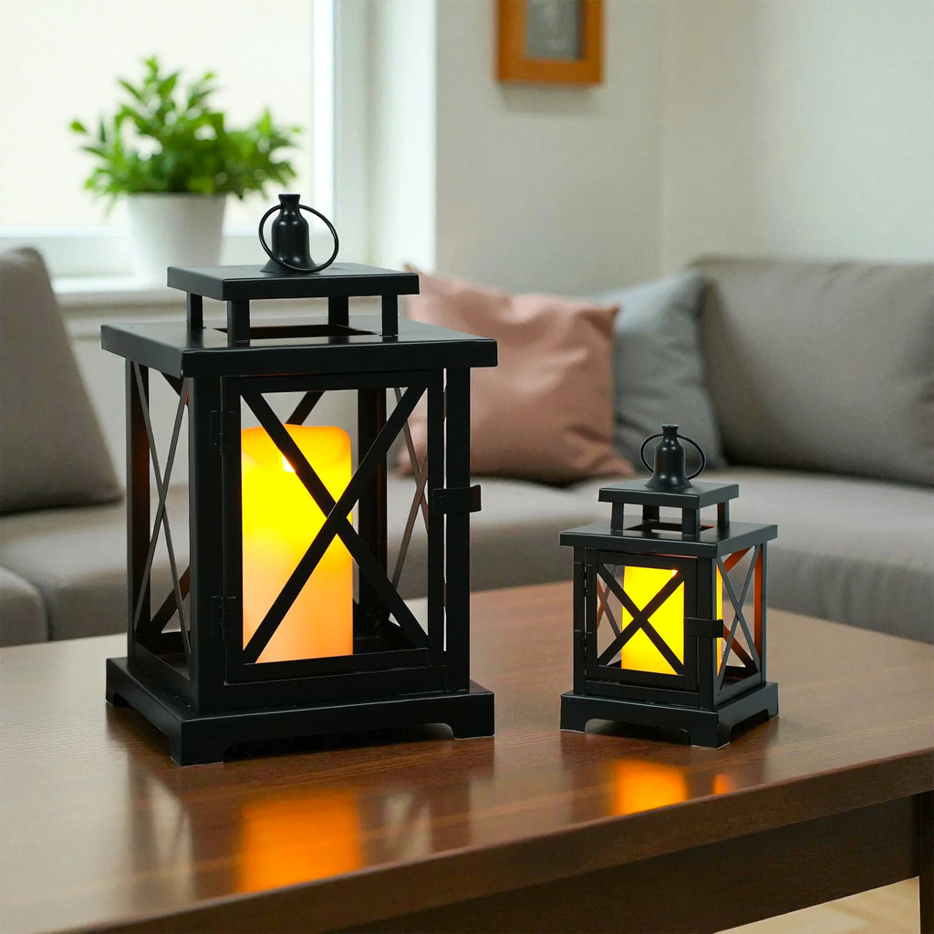 12.5" & 9" H Hanging Candle Lanterns with LED Pillar Candles