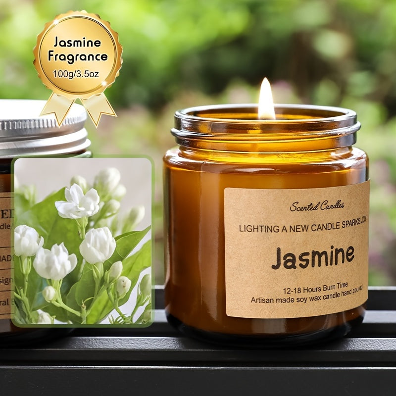 Jasmine Scented Soy Wax Candle In Glass Bottle
