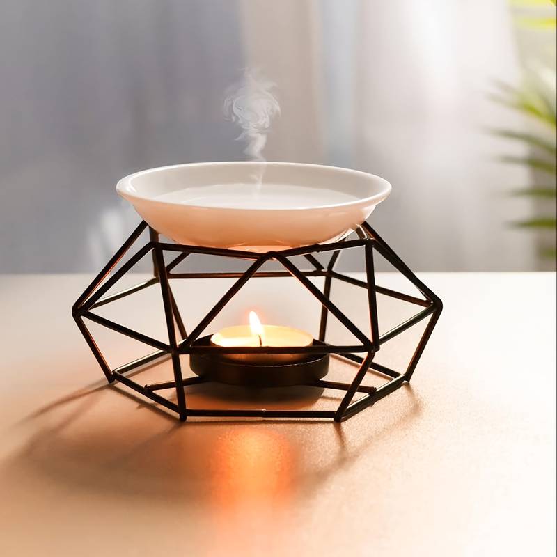 Geometric Metal Wax Burner With Ceramic Dish
