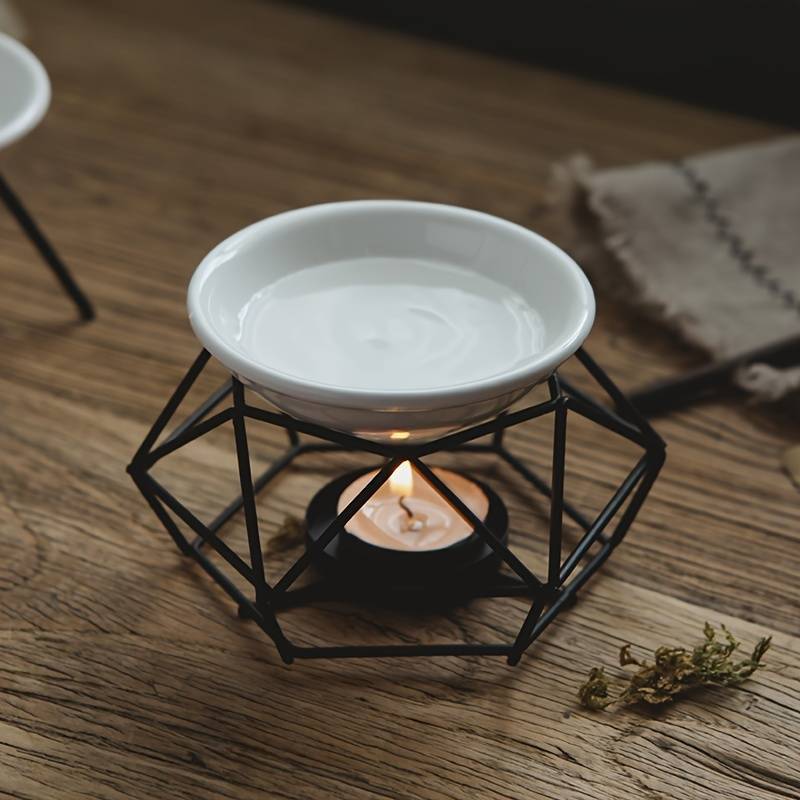 Geometric Metal Wax Burner With Ceramic Dish