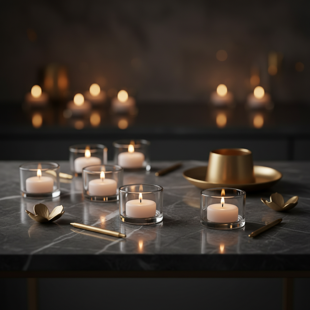 Lunara Premium Tealight Candles on dark marble surface