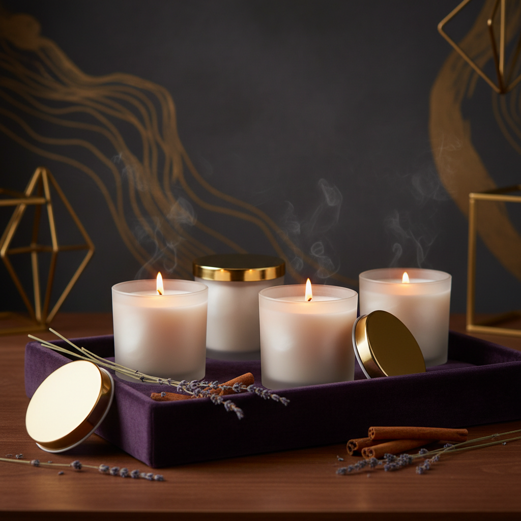 Lunara luxury scented candle collection in frosted glass jars